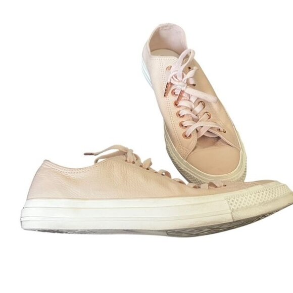 Converse All Star Leather Low Top Pale Pink Rose Gold Trim Sneakers Women's Size - Picture 2 of 6